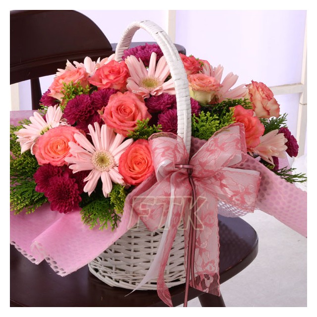 Pink Seasonal Flower Basket