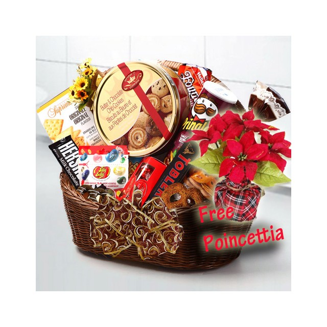 Christmas Poincettia with Cookies and Chocolates